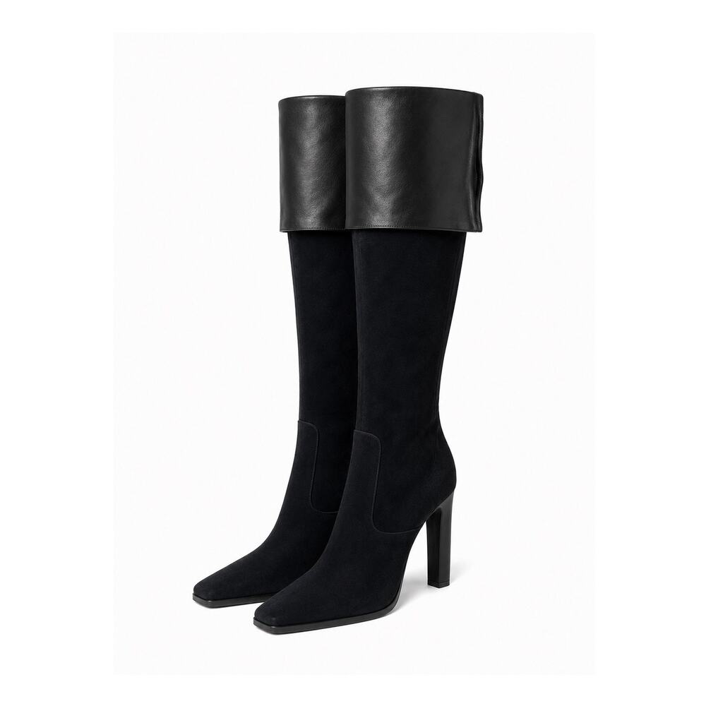 Balenciaga Archival Ghesquière Era Black Suede Foldover Knee Boots Made in Italy